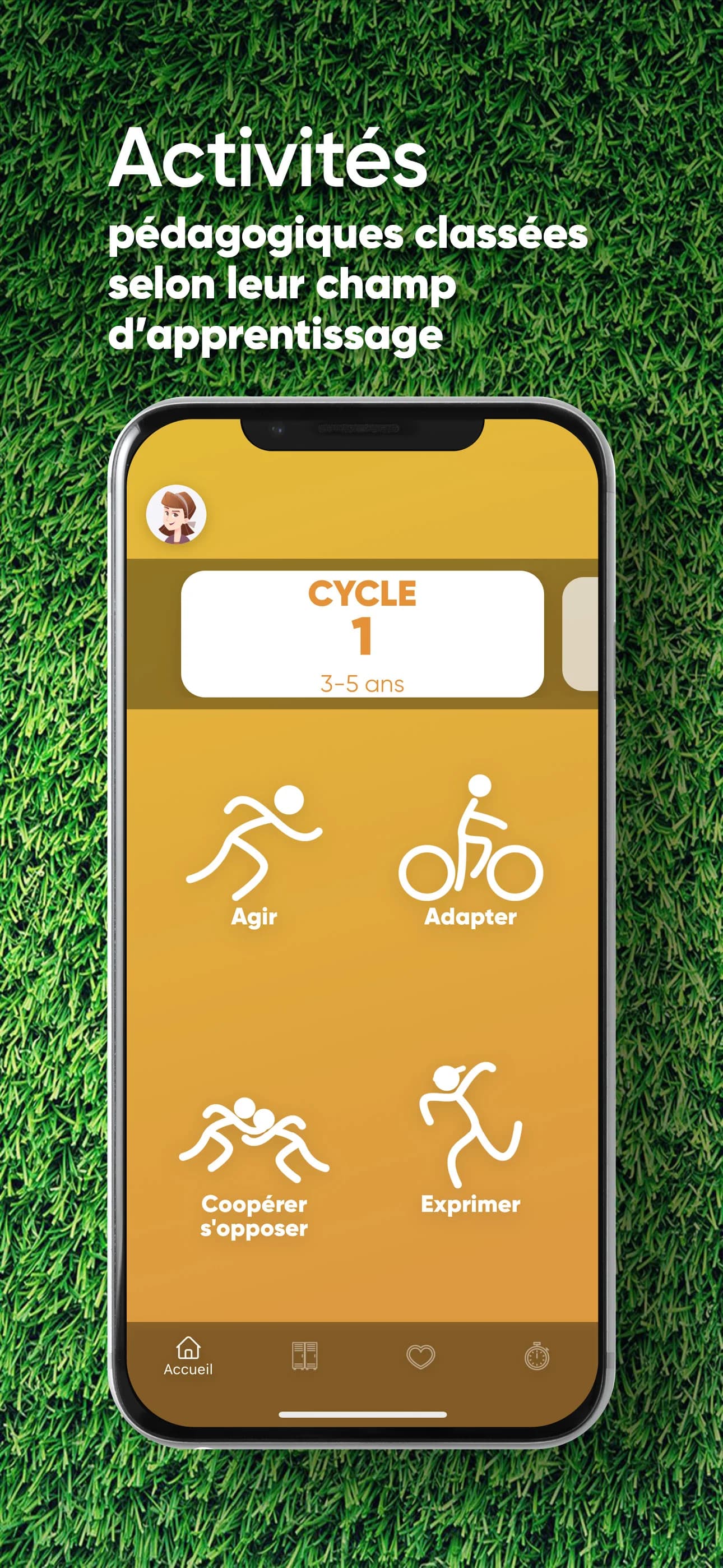 Accès EPS home screen showing teaching activities organized by learning cycle and activity type.